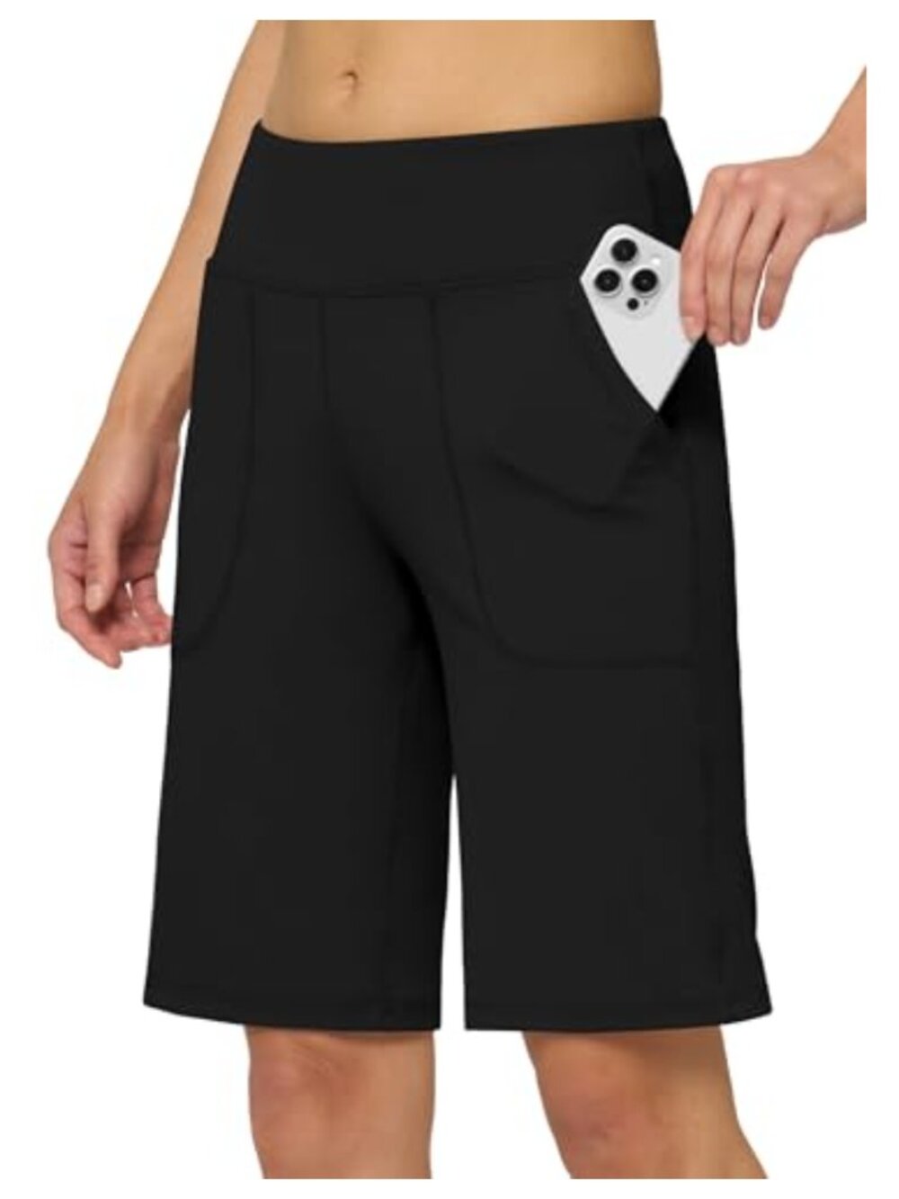 High-Waisted Bermuda Athletic Shorts 10 Inch Inseam Stretch with Pockets